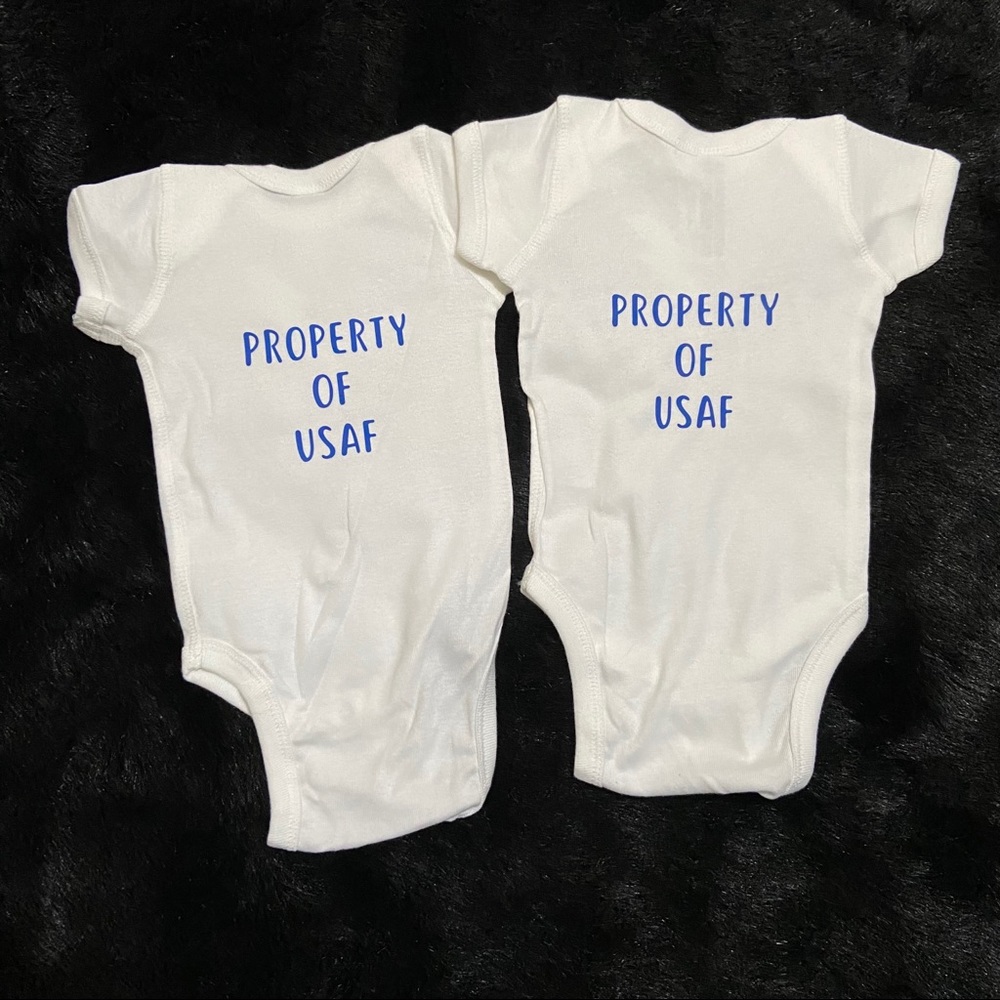 Air Force Homage Rabbit Skins 2 Baby Onesies New Born White Tops 100% Cotton